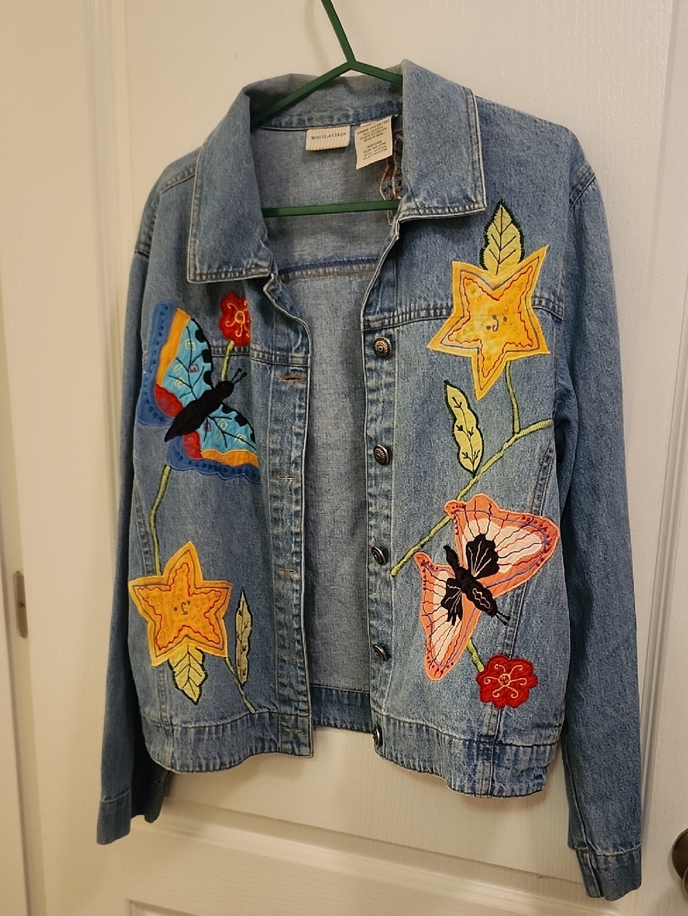 White Stag Light Blue Denim Jacket with Colorful Butterfly & Star Appliqués